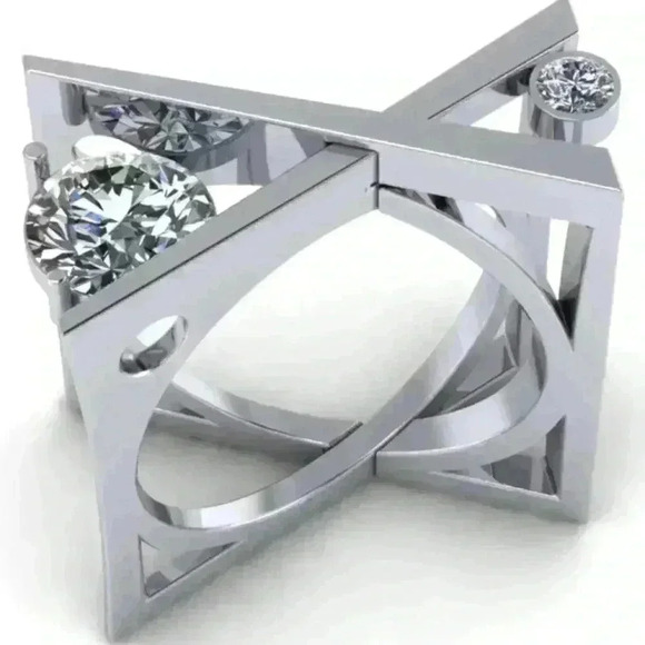 💥 Unique 925 Silver Plated X Overlapping Curious Ring, GPMB1427 - Picture 3 of 4